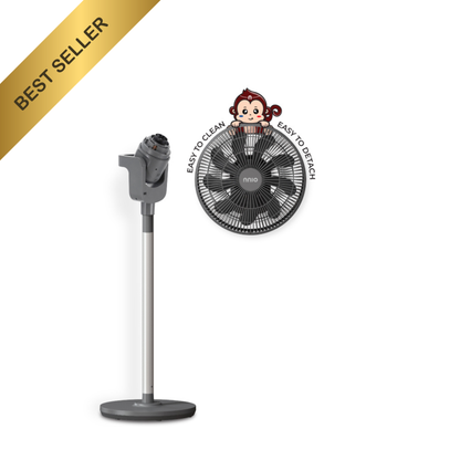 EZ88 12" BLDC Motor 3D Osc Air Circulator with Remote Control (Grey), Twist & Release Fan Head