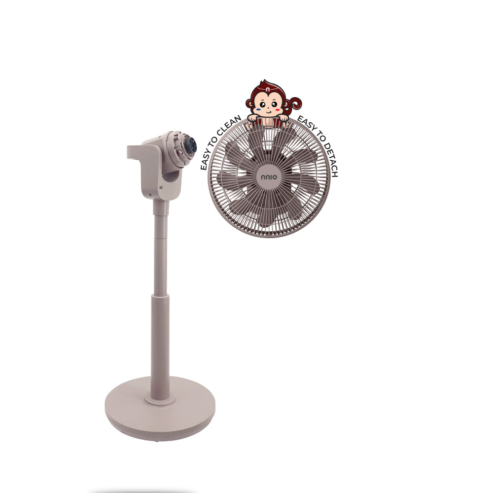 EZ99 12" BLDC Motor 3D Osc Air Circulator with Remote Control (Beige), Twist & Release Fan Head, Height Adjustable
