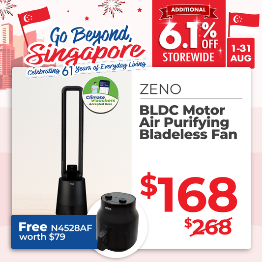 ZENO BLDC Motor Air Purifying Bladeless Fan with Remote Control, 12 Speed, 3 Mode, Left-Right Osc, HEPA-13 Filtration