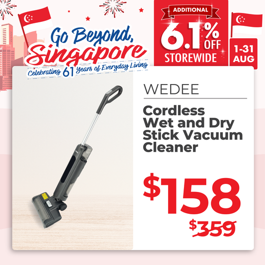WEDEE Cordless Wet and Dry Stick Vacuum Cleaner, 120W DC Motor, 5kPa Suction, Self Cleaning