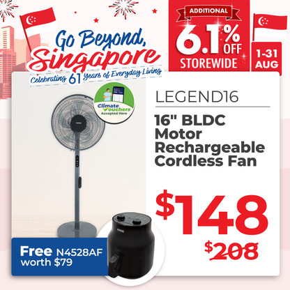 [NEW LAUNCH] 16" BLDC Motor Rechargeable Cordless Fan With Remote Control (LEGEND16), 12 Speed, 20 Hours Runtime