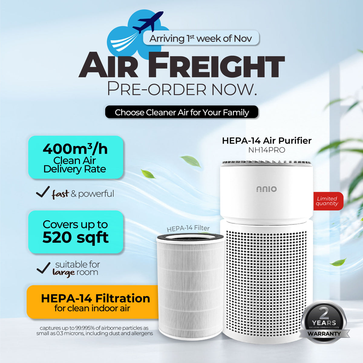 HEPA-14 Air Purifier (NH14PRO) PRE ORDER - 1ST WK NOV