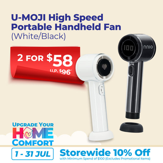U-MOJI High Speed Portable Handheld Fan with Anti-slip Holder, 3000mAh, 100 Speed