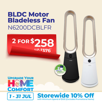 BLDC Motor Bladeless Fan with Remote Control, 9 Speed, 4 Osc Angle (N6200DCBLFR)