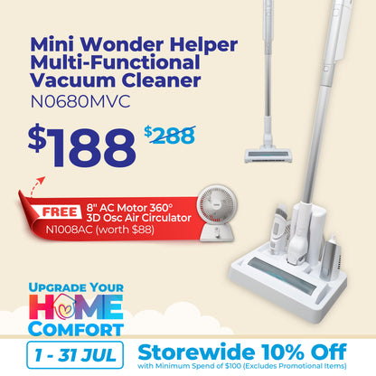 Mini Wonder Helper Multi-Functional Vacuum Cleaner, 120W BLDC Motor,  7-13kPA Suction (N0680MVC)