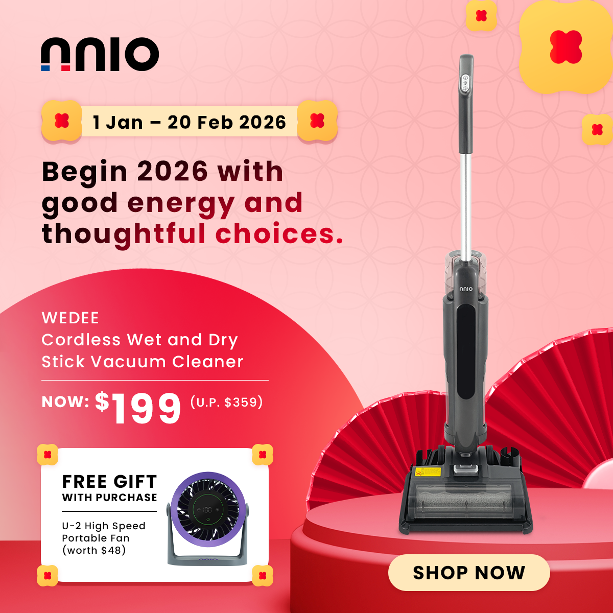 [NEW LAUNCH] WEDEE Cordless Wet and Dry Stick Vacuum Cleaner, 120W DC Motor, 5kPa Suction, Self Cleaning