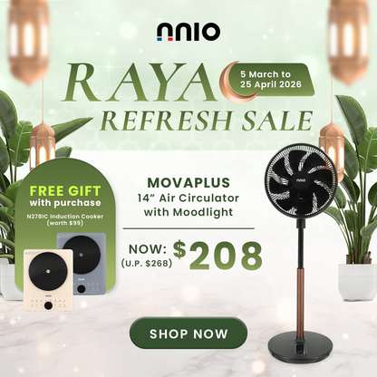 [NEW LAUNCH] MOVAPLUS 14'' BLDC Motor 3D Osc Air Circulator with Moodlight and Remote Control, Height Adjustable