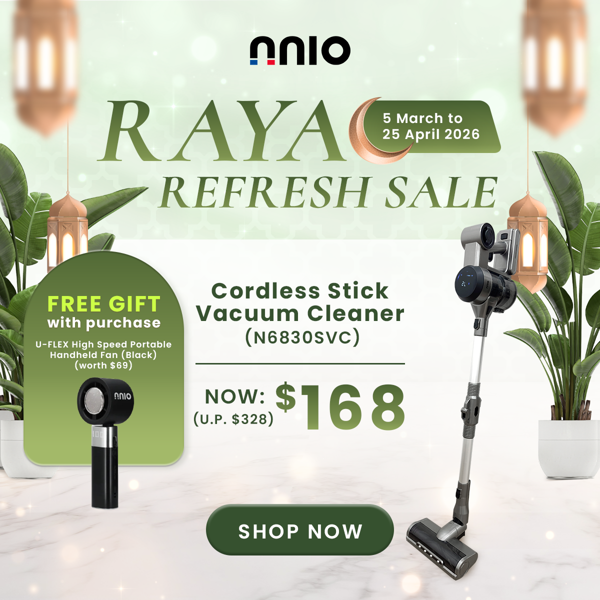 Cordless Stick Vacuum Cleaner, 280W BLDC Motor, 7-23kPa Suction, Foldable Tube (N6830SVC)