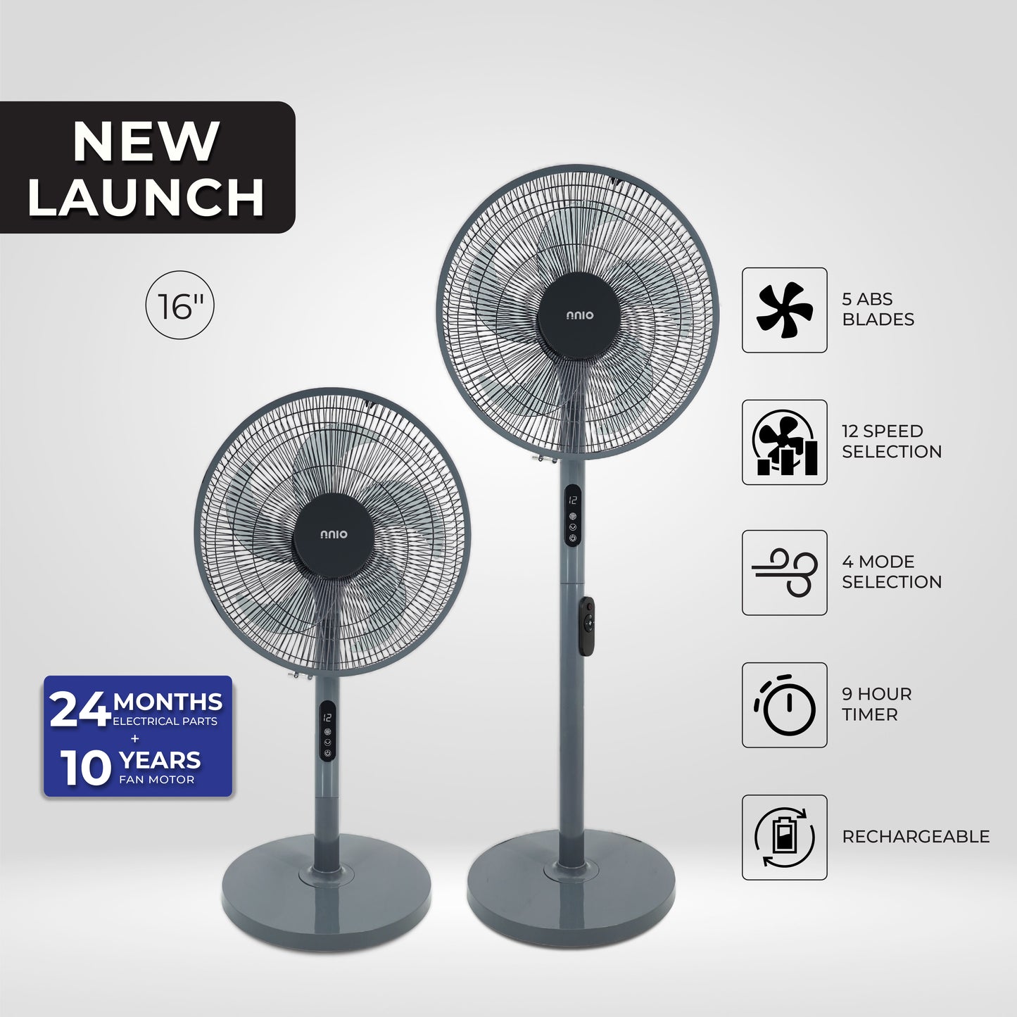 [NEW LAUNCH] 16" BLDC Motor Rechargeable Cordless Fan With Remote Control (LEGEND16), 12 Speed, 20 Hours Runtime