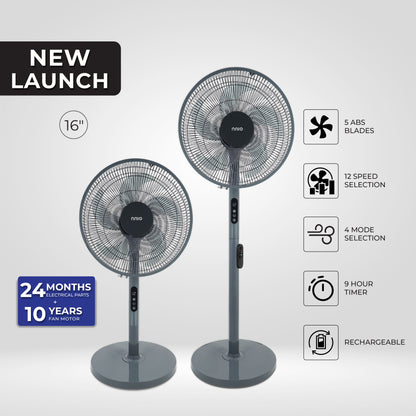 [NEW LAUNCH] 16" BLDC Motor Rechargeable Cordless Fan With Remote Control (LEGEND16), 12 Speed, 20 Hours Runtime