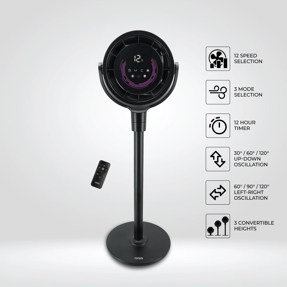 [NEW LAUNCH] LUNAR-VORTEX 10" BLDC Motor 3D Osc High Velocity Living Fan with Remote Control, 12 Speed, 3 Mode, 3 Osc Angle, 3 Convertible Height