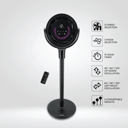 [NEW LAUNCH] LUNAR-VORTEX 10" BLDC Motor 3D Osc High Velocity Living Fan with Remote Control, 12 Speed, 3 Mode, 3 Osc Angle, 3 Convertible Height