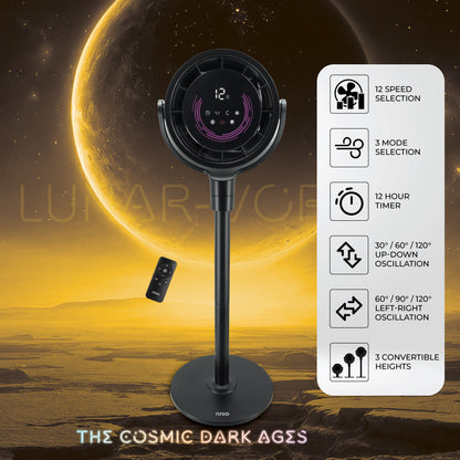 [NEW LAUNCH] LUNAR-VORTEX 10" BLDC Motor 3D Osc High Velocity Living Fan with Remote Control, 12 Speed, 3 Mode, 3 Osc Angle, 3 Convertible Height