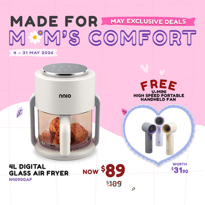 [NEW LAUNCH] N4090GAF 4L Digital Glass Air Fryer, 1300W, 8 Preset Menus, 360° Visible Glass Basket