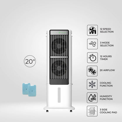 2-in-1 DC Motor Fan and Air Cooler with Remote Control,  24 Speed, 10L Water Tank,  Plasma Sterilisation (N2088DCACR)