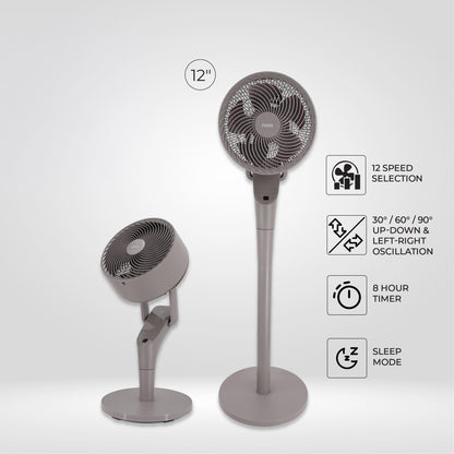 [NEW LAUNCH] OKAZE 12" BLDC Motor 3D Osc Air Circulation Fan with Remote Control, 12 Speed, 3 Osc Angle, Convertible Height