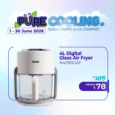 [NEW LAUNCH] N4090GAF 4L Digital Glass Air Fryer, 1300W, 8 Preset Menus, 360° Visible Glass Basket