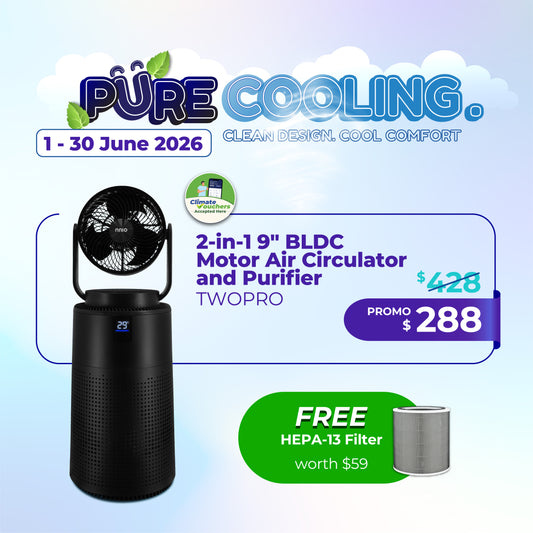 TWOPRO 2-in-1 9" BLDC Motor 3D Osc Air Circulator and Purifier with Remote Control, 7 Speed, 3 Mode, HEPA-13 Filtration