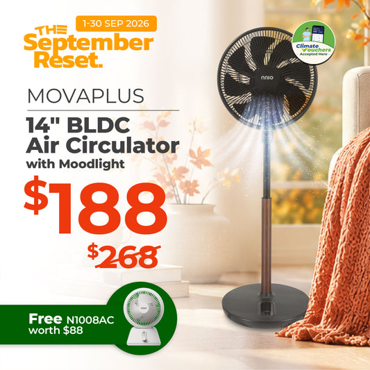 MOVAPLUS 14'' BLDC Motor 3D Osc Air Circulator with Moodlight and Remote Control, Height Adjustable