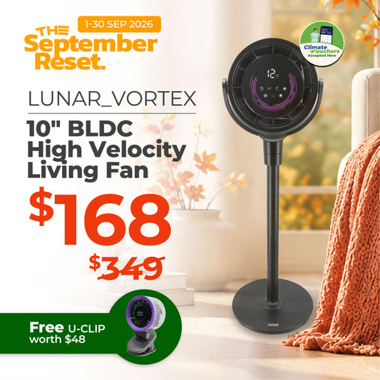 LUNAR-VORTEX 10" BLDC Motor 3D Osc High Velocity Living Fan with Remote Control, 12 Speed, 3 Mode, 3 Osc Angle, 3 Convertible Height
