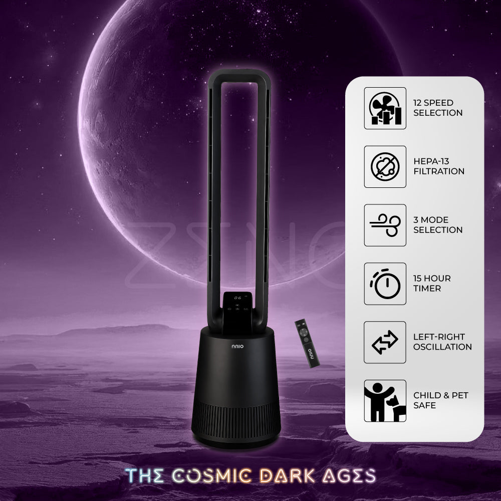 [NEW LAUNCH] ZENO BLDC Motor Air Purifying Bladeless Fan with Remote Control, 12 Speed, 3 Mode, Left-Right Osc, HEPA-13 Filtration